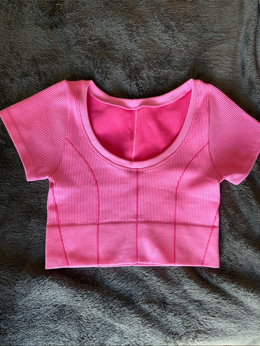 aerie Hot Pink Ribbed Short Sleeve Crop Top